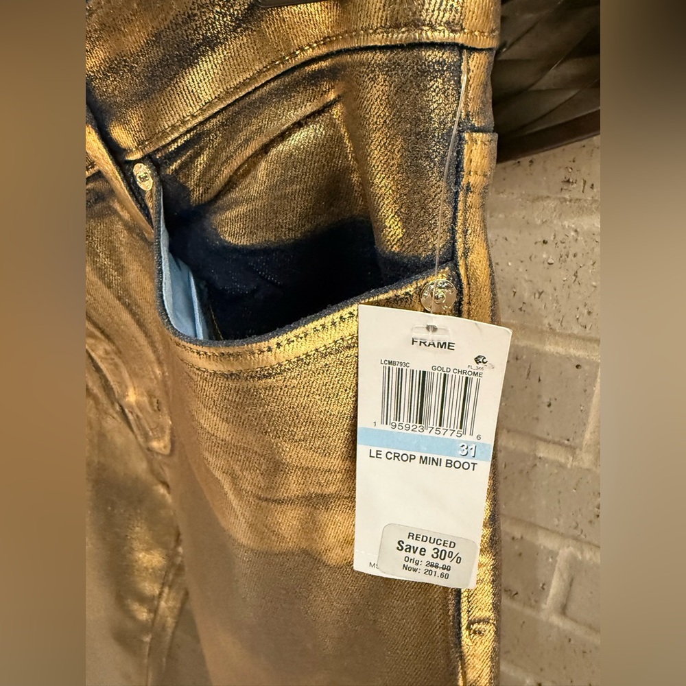 • FRAME • Le Crop Mini Boot Jeans • Color: GOLD CHROME • NEW NWT - Picture 12 of 14